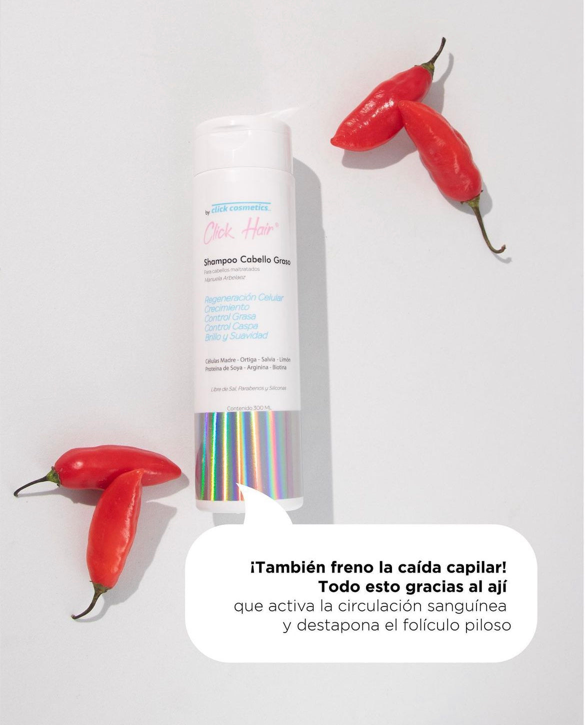 CLICK - Shampoo de Ají | Máximo Crecimiento Menos Cabello Graso